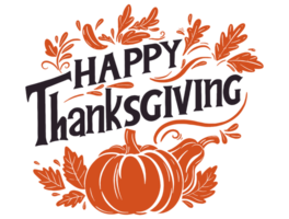 Happy Thanksgiving text hand drawn style  with  leaves and pumpkin decoration on png or transparent