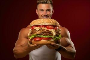 comiendo un hamburguesa de internacional gente. generativo ai foto