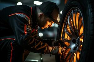 How to get lug nuts off tire, stock photo, professional color grading. Generative AI photo