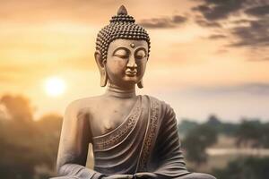 Buddha statue close-up in beautiful light. Close up of a Buddha figurine. Neural network AI generated photo