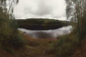 otoño paisaje cerca el lago. neural red ai generado foto