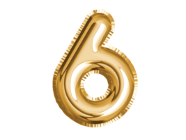 Gold number six air balloon for baby shower celebrate decoration party  on transparent background png