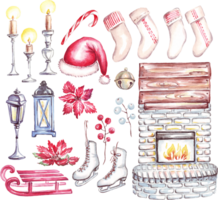 Noël ensemble. aquarelle clipart png