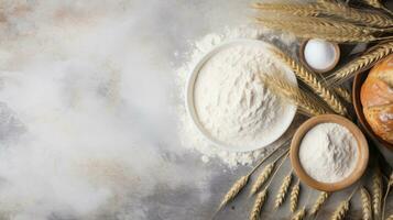 Layout for bread flour ingredients food photography texture banner detailed. Generative AI photo