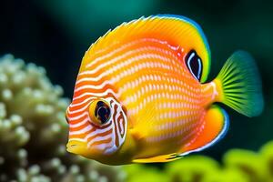 Sea life exotic tropical coral reef copperband butterfly fish. Neural network AI generated photo