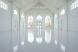 Empty luxury scenes, light walls and white floors, light and bright white styles. Generative AI photo