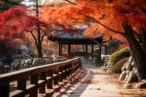 South Korea in autumn. Generative AI photo