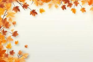 Autumn leaves on a white background With space for text. Generative AI photo