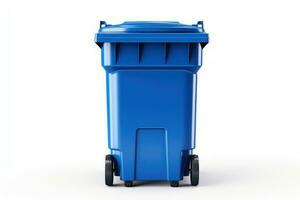 Blue bin isolated on white background. Generative AI photo