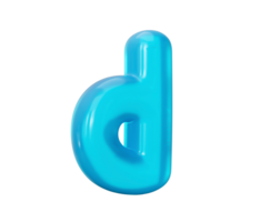 Letter d made of Aqua blue jelly liquid. 3d alphabet small letters 3d illustration png