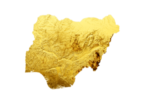 Nigeria Karte golden Metall Farbe Höhe Karte 3d Illustration png