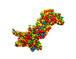 Pakistán mapa firmar, frijolitos confitados sabroso dulces vistoso jalea icono logo símbolo, 3d ilustración png