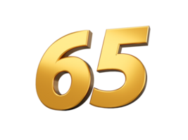 Gold number 65 Sixty five. shiny 3d number made of gold 3d illustration png