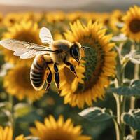 un abeja moscas entre el girasoles foto