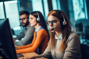 technical support agents call in progress using computer explaining the issues. Generative AI photo