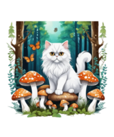 ai generativ Katze liebt Pilz Clip Art Illustration zum drucken auf Nachfrage Geschäft ist ebenfalls perfekt zum irgendein andere Projekt png