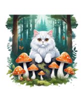 AI Generative Cat Loves Mushroom Clipart Illustration for Print on Demand Business is Also perfect for any other project png