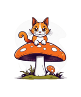 AI Generative Mushroom Lover Cat Clipart Illustration for Print on Demand Business is Also perfect for any other project png