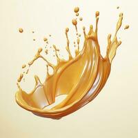 Caramel sauce, Liquid syrup splash, sugar candy caramel or melted toffee, 3d. Generative AI photo