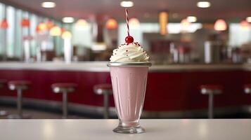 Cherry Milkshake in a Classic American Diner.  food photography concept. Generative AI photo