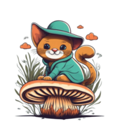 AI Generative Mushroom Lover Cat Clipart Illustration for Print on Demand Business is Also perfect for any other project png