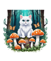 AI Generative Cat Loves Mushroom Clipart Illustration for Print on Demand Business is Also perfect for any other project png