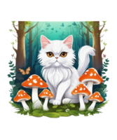 AI Generative Cat Loves Mushroom Clipart Illustration for Print on Demand Business is Also perfect for any other project png