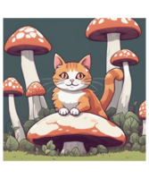 AI Generative Mushroom Lover Cat Clipart Illustration for Print on Demand Business is Also perfect for any other project png