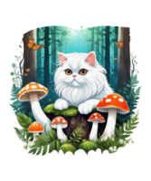 AI Generative Cat Loves Mushroom Clipart Illustration for Print on Demand Business is Also perfect for any other project png