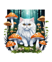 AI Generative Cat Loves Mushroom Clipart Illustration for Print on Demand Business is Also perfect for any other project png