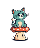 AI Generative Mushroom Lover Cat Clipart Illustration for Print on Demand Business is Also perfect for any other project png