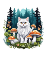 AI Generative Cat Loves Mushroom Clipart Illustration for Print on Demand Business is Also perfect for any other project png