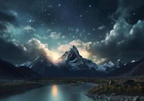 The milky rising in the night sky over the mountains, landscapes, AI Generative photo