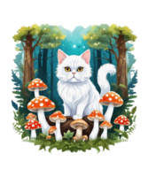 AI Generative Cat Loves Mushroom Clipart Illustration for Print on Demand Business is Also perfect for any other project png