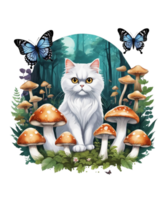 AI Generative Cat Loves Mushroom Clipart Illustration for Print on Demand Business is Also perfect for any other project png