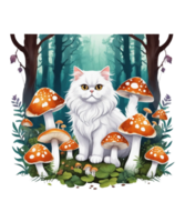 AI Generative Cat Loves Mushroom Clipart Illustration for Print on Demand Business is Also perfect for any other project png