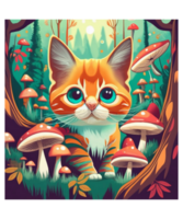 AI Generative Mushroom Lover Cat Clipart Illustration for Print on Demand Business is Also perfect for any other project png
