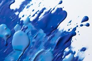 Close up of blue paint shapes on white background with copy space. AI Generative photo