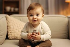 el concepto de bebé creciente arriba con gen alfa tecnología. generativo ai foto