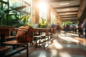 Photo blurry, Abstract Image of student People Walking on the school. Generative AI