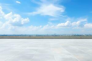 AI Generated Blue Sky Background Cloud Horizon with Empty Concrete Floor. Generative AI photo