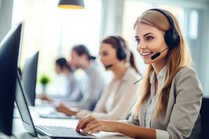 technical support agents call in progress using computer explaining the issues. Generative AI photo