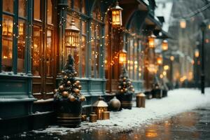 ciudad cubierto en nieve en un Navidad tema generativo ai foto