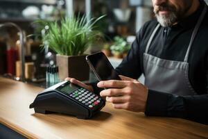 Mobile Payment via smartphone. Generative AI photo
