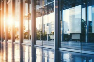 Natural light coming from the glass windows of office building Generative AI photo