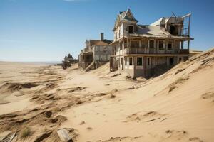 Town of Kolmanskop during the diamond mining heyday. Generative AI photo