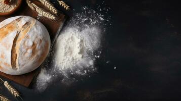 Layout for bread flour ingredients food photography texture banner detailed. Generative AI photo