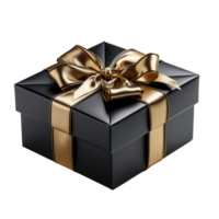 Elegant Black Gift Box with Gold Ribbon and Beads isolated on a transparent background, AI Generative png