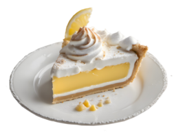 Piece of lemon Cream pie cheese cake with whipped cream. AI Generated png