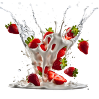 Fresh Strawberry with Milk Splash. AI Generated png